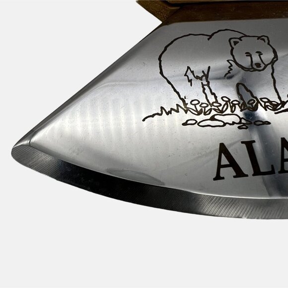 Alaskan ULU Stainless Steel Dough Knife Wood Handle Bear Design 5.5” Blade - Picture 5 of 7